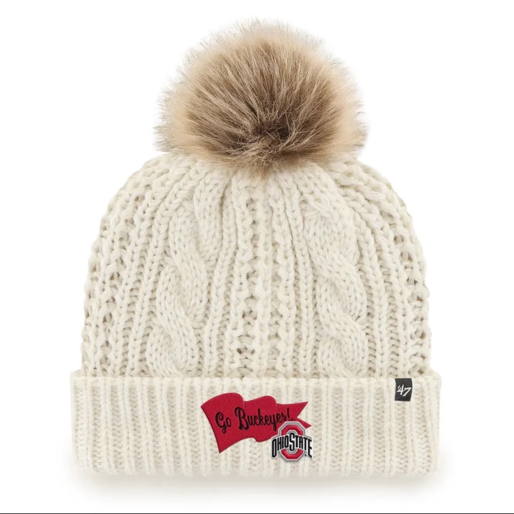 Women's Cream Knit Beanie with Pom-Pom